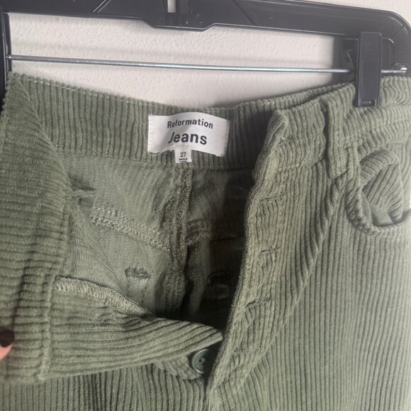 Reformation Women's 27 Green Cynthia Moss High Rise Corduroy Mom Jeans Casual - Picture 4 of 5